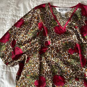 Vintage winlar satin leopard rose kaftan one size quiet luxury resort old money
